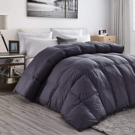 Luxurious Heavy Goose Down Comforter Queen Size Duvet Insert, Classic Gray, Premium Baffle Box, 1200 Thread Count 100% Egyptian Cotton Cover, 60 oz Fill Weight (Queen, Gray)