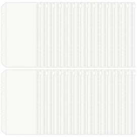 HAUTOCO 30Pcs A6 Zipper Binder Pockets, 6-Holes Plastic Cash Envelopes, Waterproof Loose Leaf Bags for A6 Budget Binder Money Saving Wallet Photo Bills Documents Organiser