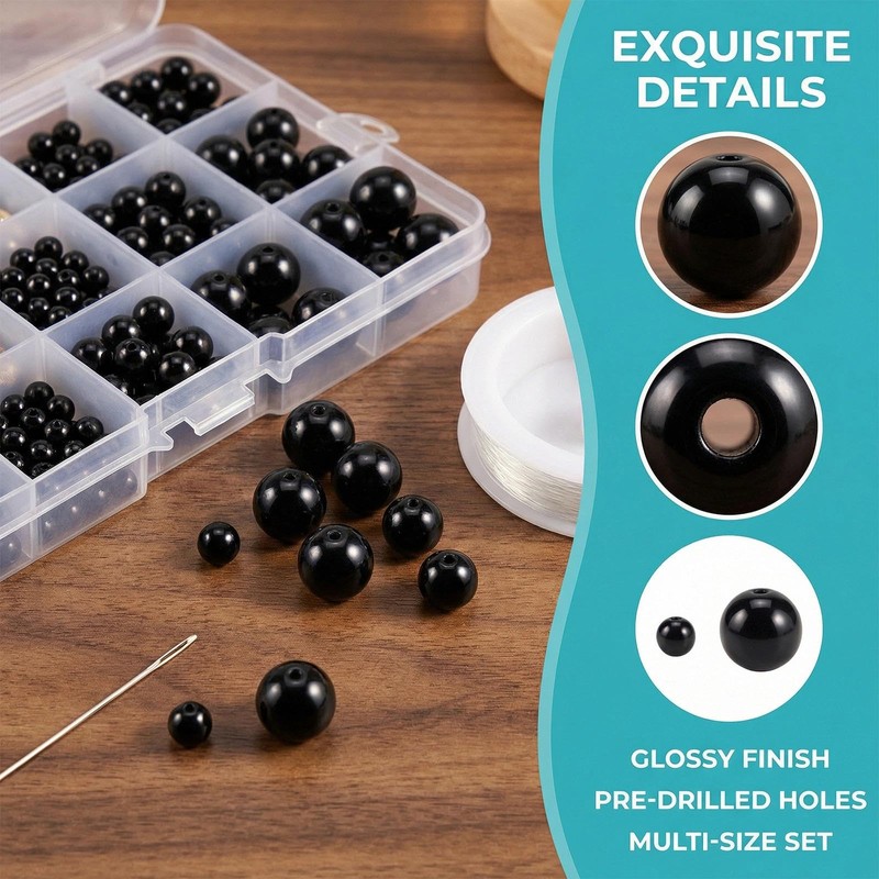 1780 PCS Black Round Pearl Beads, 3/4/5/6/8mm Small Beads for