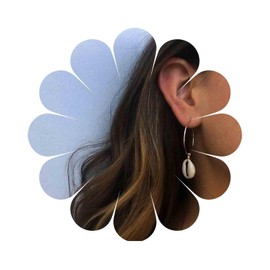 Inilbran Boho Sea Shell Drop Dangle Earrings Silver Cauri Huggie Hoop Earrings Large Hollow Circle Pendant Earrings Vintage Beach Cowrie Shell Large Circle Earrings Jewellery for Women and Women