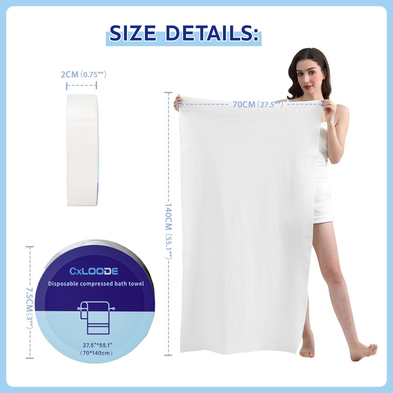 5 Pack Disposable Bath Towels, Large Compressed towel Tablets Disposable