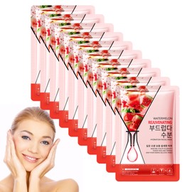 Pack of 10 Cloth Mask Face, Face Mask, Moisture, Improve Skin Care, Cleansing Pore, Reduce Blackheads, Moisturising and Soothing Mask, Watermelon Mask