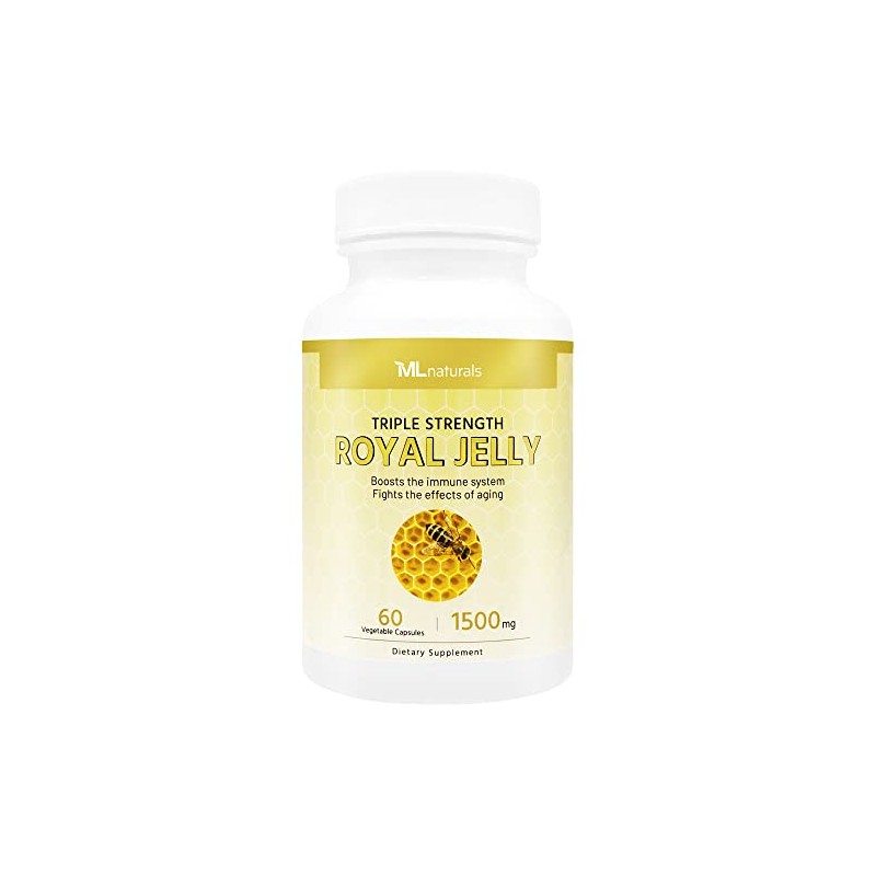 ML Naturals Royal Jelly 1500mg 60 Vegetable Capsules, Equivalent with