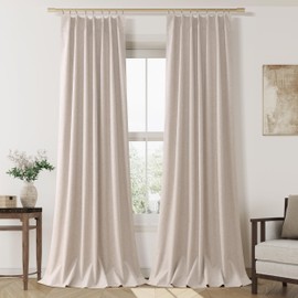 Jowels Oatmeal Pinch Pleated Linen Blackout Curtains 102 Inches Long for Living Room 2 Panel Set 100% Black Out Pinch Pleat Hooks Rings Back Tab Drapes 102 Inch Curtain with Liner Bedroom Window