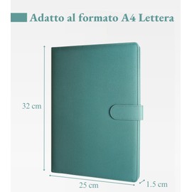 Mymazn Document Folder A4 PU Leather Clipboard A4 with Clamp Document Holder A4 Notepad Folio Document Organiser (Palm Print Water Green)