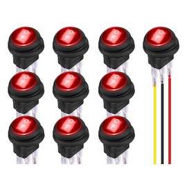 DaierTek - Interruptor basculante redondo de 12 V impermeable, LED rojo, redondo, interruptor iluminado, CC 12 voltios, 20 A, apagado, 3 pines, SPST para barco marino, automóvil, 10 unidades
