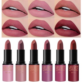 KARLOR matte Lipstick Set, 6 Pcs Lipstick Set Rose Lipsticks Rosewood Nude Red Pink Coral Lipstick 24 Hour long-lasting Lipsticks Silky Moisturizing Lipstick Gift Set