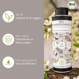Organic Black Cumin Oil for Dogs 250 ml - Cold Pressed 100% Organic Cultivation - Pure Egyptian Black Cumin Oil (Nigell Sativa) DE-ÖKO-060