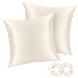 BEDELITE Pack of 2 Satin Cushion Covers, 80 x 80 cm, Beige, 2 Satin Pillowcases with 2 Hair Elastics, Soft as Silk Cushion Cover, Better Care than Silk Pillose Case