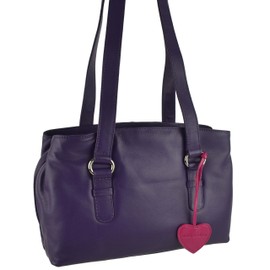 Ladies LEATHER Classic Shoulder Bag by Mala; Anishka Collection Twin Handle (Purple)