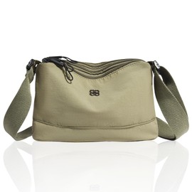 Amexo Crossbody Bag 4 Compartments Simple Shoulder Bag Women's Waterproof Nylon Small Shoulder Bag Lightweight Shoulder Bag Adjustable Wide Leisure Small Messenger Bag for Travel, khaki