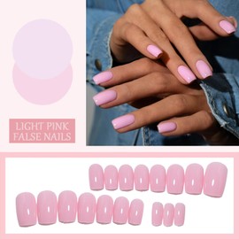 Short Square False Nails - Baby Pink Color Stick on Nails - 24pcs Press on Nail Removable Glue-on Nail - Fake Nails Women Girls Nail Art Accessories
