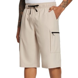 BALEAF Men's Hiking Shorts 13" Long Cargo Pockets Quick Dry Lightweight Stretchy Outdoor Shorts Travel Khaki M