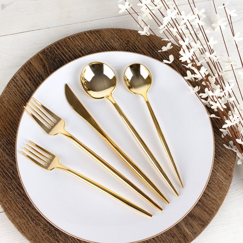 Novelty Modern Flatware, Cutlery, Disposable Plastic Dinner forks Luxury Gold