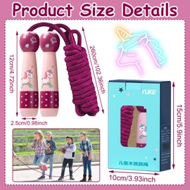 GAROMIA Children's Skipping Rope, 2.6 m Adjustable Children's Skipping Rope with Wooden Handle, Cotton Rope, Jumping Rope, Adjustable Sports Bouncy Rope, Children 4, 6, 7, 8 Years, Pink