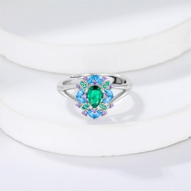 EUSJ Four Leaf Clover/Flower Rings 925 Sterling Silver Green Gemstone Ring for Women Her, Gemstone, Cubic Zirconia