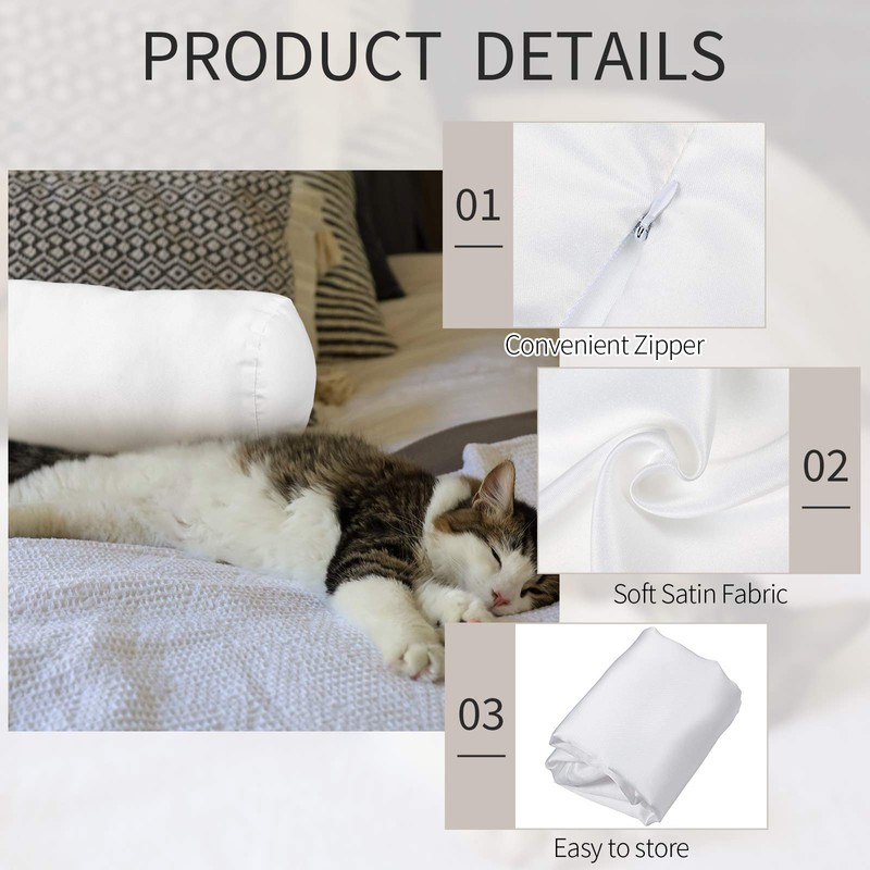 Tatuo 2 Pieces White Cervical Round Pillow Cover for Neck