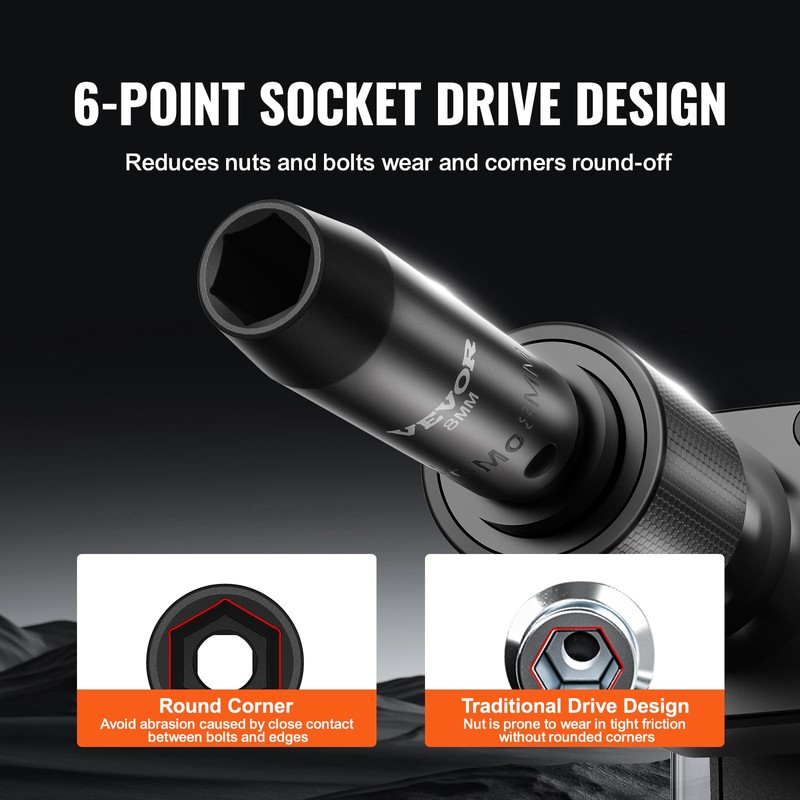 VEVOR Drive Impact Socket Set 3/8" - 18 Piece Deep