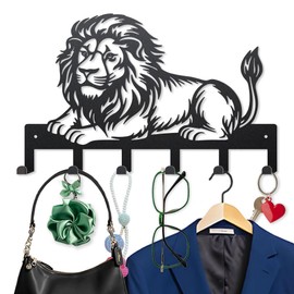 MAYJOYDIY Lion Key Holder Wall Mount 15.7×9.8inch Savannah King Metal Key Hook Coat Hanger with 6 Hooks Wild Animal Wall Decorative Key Rack for Entryway Hallway Kitchen Office
