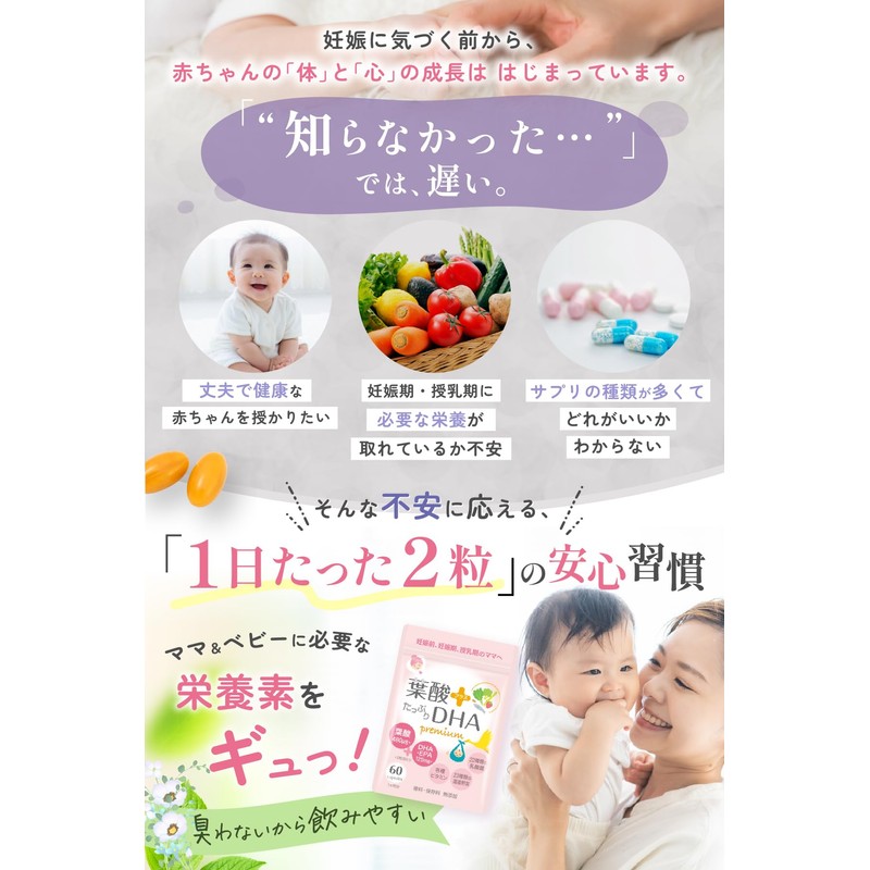 葉酸 サプリ 妊活 妊娠 DHA 乳酸菌 22種 腸まで栄養を届け戻り香がしない腸溶カプセル 1日2粒 30日分