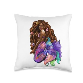 Afro ArtOnMyTee Princess African American Braided red Hair Black Mermaid Throw Pillow, 16x16, Multicolor