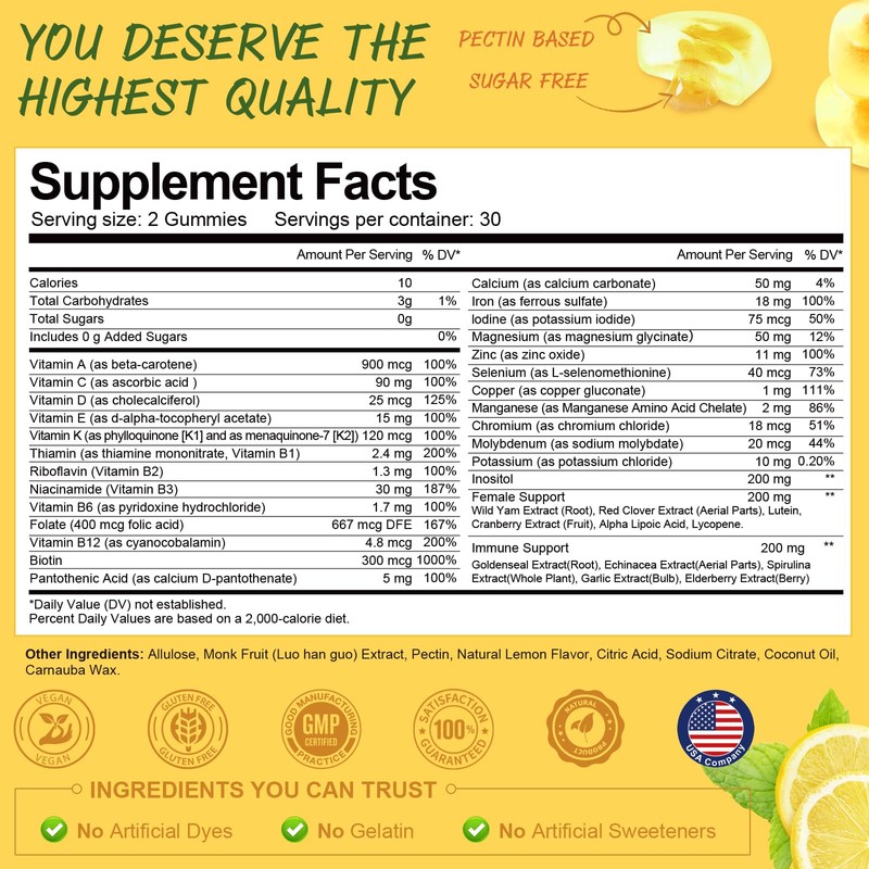 Totaria Totaria Multivitamin Filled Gummies for Women Lemon Flavor &