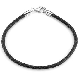 MATERIA Damen Herren Beads Armband Leder 3mm schwarz 925 Silber Lederarmband 17-22cm A58, Länge:19 cm