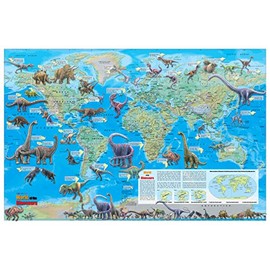 CoolOwlMaps World of the Dinosaurs Wall Map Poster - 36x24 Rolled Paper Kids Map