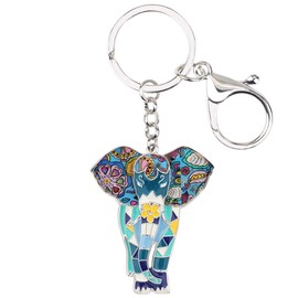 DUOWEI Dainty Elephant Keychain Vintage Metal Gold Silver Plated Jungle Animals Keyring Car Bag Jewelry for Women Teen Girls (Blue)