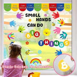 Kids Inspirational Window Decal Colorful Double-Sided Windows Sticker for Glass Window Removable Small Hands Saying Decor Nursery Window Sticker Cling for Playroom School Classroom Boys Girls Bedroom