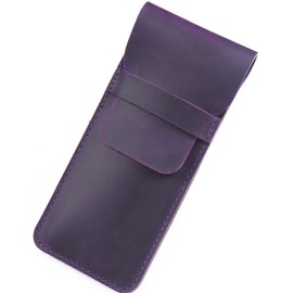 Leather Pencil Case Holder Handmade Pens Bag Crazy Horse Pen Protective Cover Purple (L)