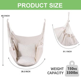 Goutime Hammock Chair,Indoor Hanging Rope Swing,Tree Swinging Chairs for Outside,Outdoor,Home, Bedroom,Patio,Yard,Garden,Balcony,Max 330 Lbs,Beige