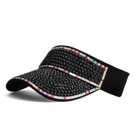 Gudessly Sparkle Glitter Summer Rhinestone UPF 50+ Visor for Women, Bling Ladies Sun Visor, Outdoor Sports Fashion Golf Hat (CB Black), 6 7/8-7 1/2