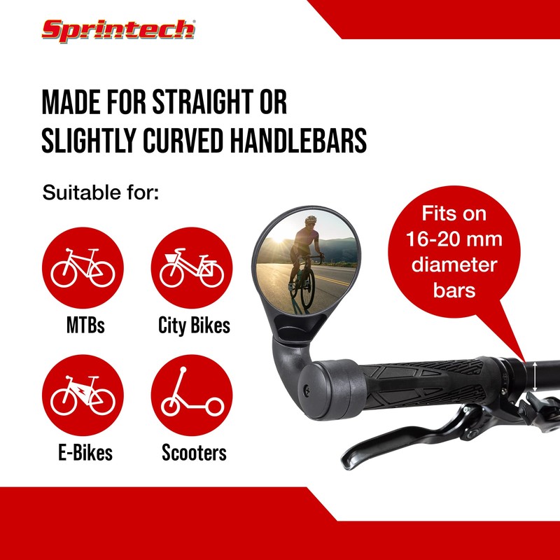 Sprintech Compact Adustable Rear-View Bicycle Mirror - P016 (Black, E-Bike)