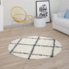 Boho Shag Rug in Cream with Modern Diamond Pattern, Scandinavian