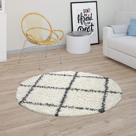 Boho Shag Rug in Cream with Modern Diamond Pattern, Scandinavian Design, Size:2' x 3'3"