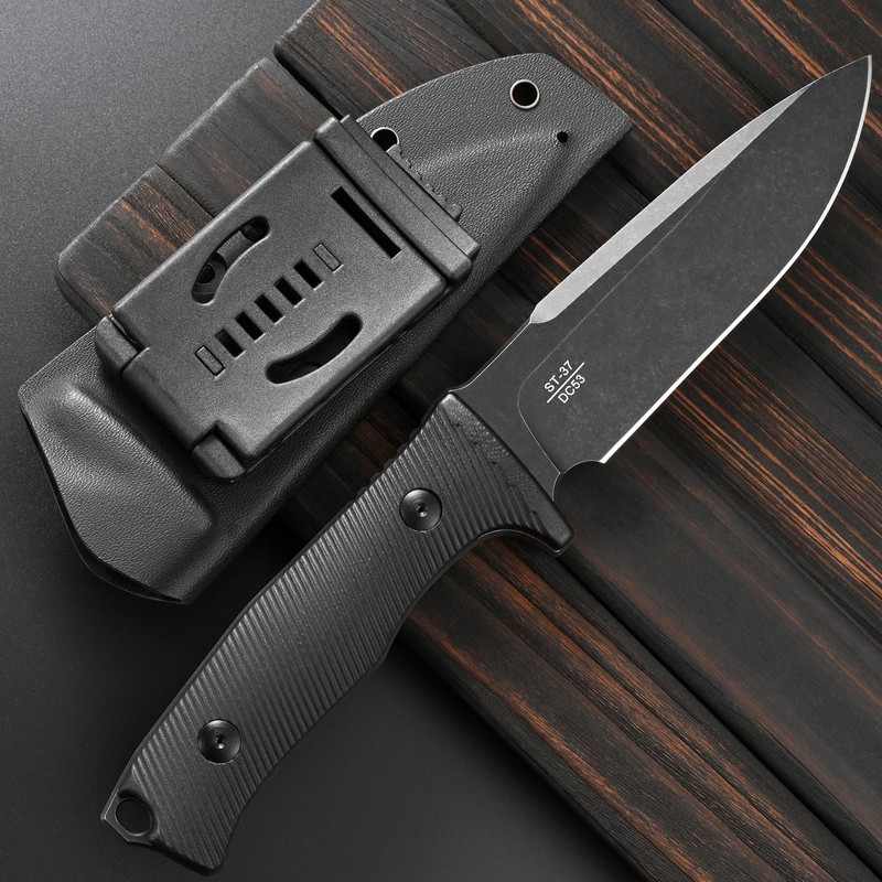 ST37 Fixed Blade Knife Black Stonewashed DC53 Steel Blade Two