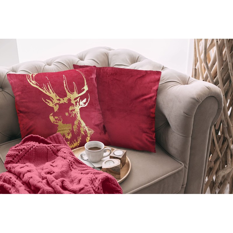 Emma Barclay Velvet Stag - Large Soft Plush Velvet Cushion