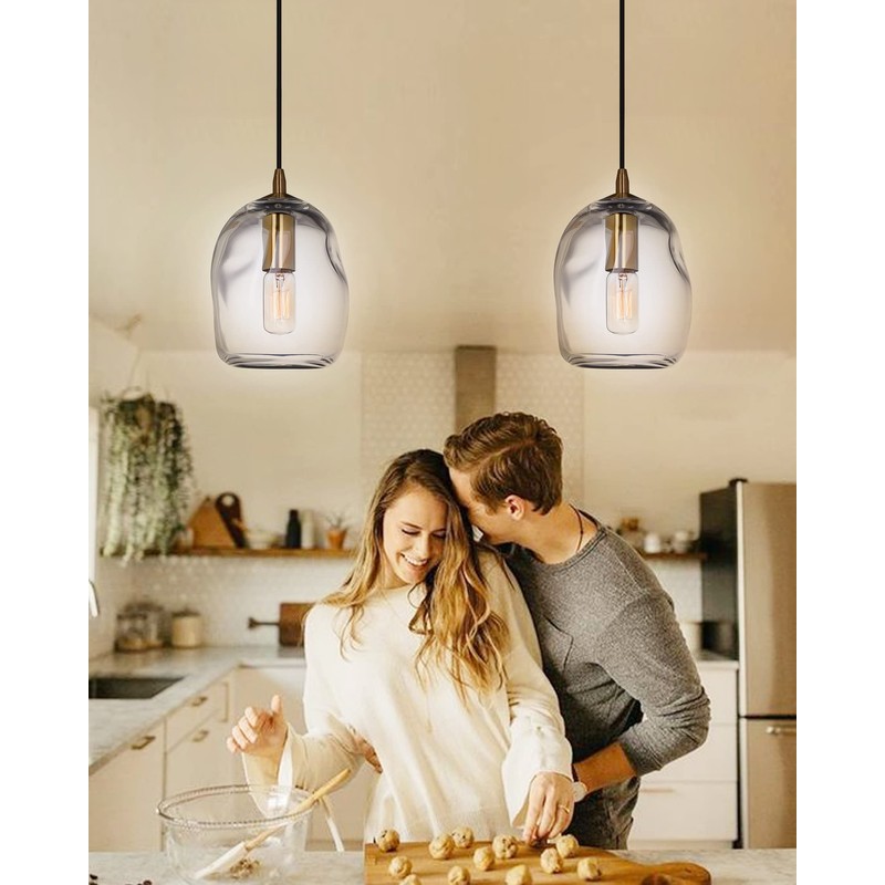 CASAMOTION Pendant Lights Kitchen Island Clear Glass Organic Globe Modern
