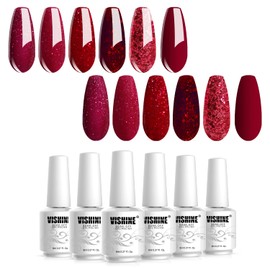 Vishine Gel Nail Polish Set Red Shellac Nail Polish Starter Set Gel Nail Polish Red for Nail Design 6 x 8 ml