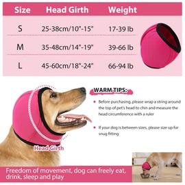 Dog Calming Hoodie Ear Wraps for Dogs, Waterproof Dogs Swim Cap, Pet Ear Cover Muffs for Anxiety Relief Noise Cancelling,Doggy Head Warp Ear Protection for Hematoma Firework Bath Swim Blow(M,rose red)