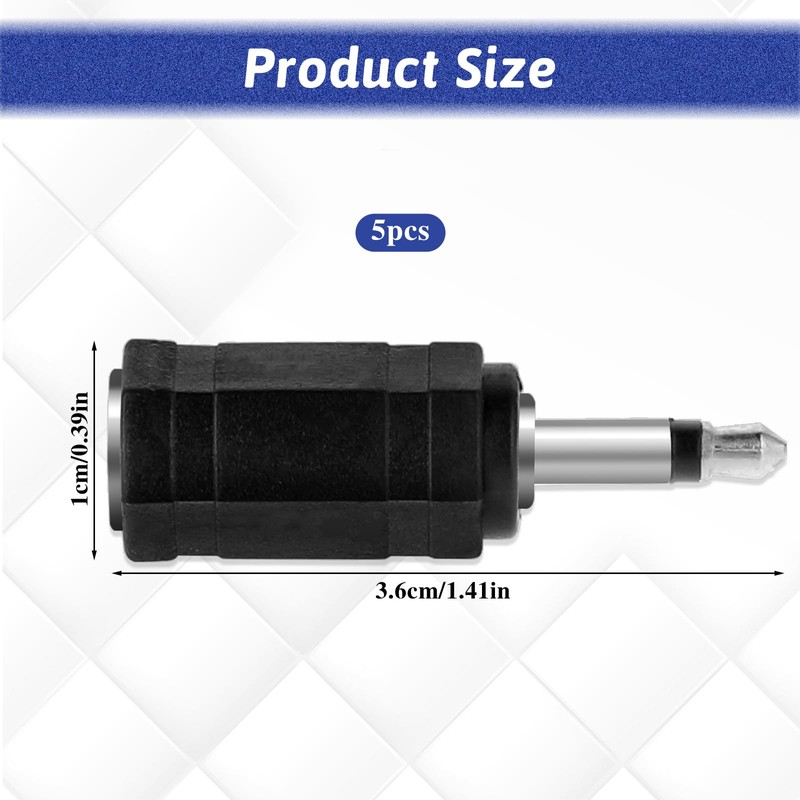 3.5mm Mono to Stereo Adapters, 5 Pack 1/8" Mono Male