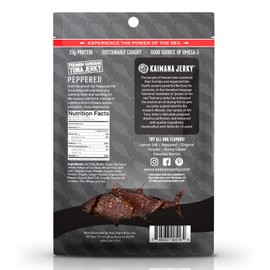 Kaimana Wild-Caught Ahi Tuna Jerky - Peppered, 2oz, Rich in Omega-3s & High in Protein, All-Natural & Organic Fish Jerky
