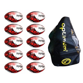 Optimum Razor Rugby Ball - Perfect for Training & Gameplay, Great Flight & Air Retention, Rubber Dimpled Surface for Grip, 2-Ply 410g - Black/Red,Size Midi