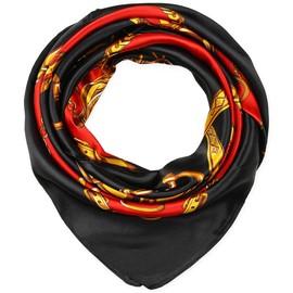 corciova 35 x 35 Ladies Satin Bandana Square Silk Like Hair Scarf Wrap Headscarf for Sleeping Black Red Chains Belts Bandana