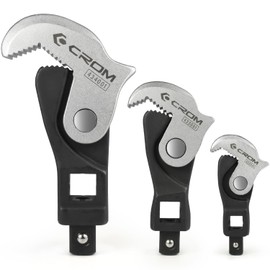 CROM Adjustable Crowfoot Wrench Set - Spring Loaded Wrench – Male & Female Square Drives Work With Ratchet, Breaker Bar, Extension Bar (3 Piece Set (1/4", 3/8", 1/2"))