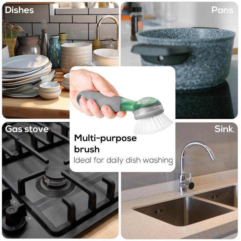 Vigar Rengo Soap Dispensing Dish Brush, Grey