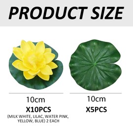 TYGFRT 10 Pieces of Simulated Lotus Flowers, 5 Pieces of Simulated Lotus Leaves, Pond Plant Ornaments, Artificial Plants, Flower Decorations, Pond Pool Kit Decoration