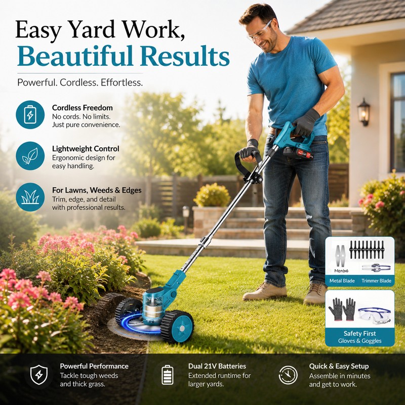 Cordless Weed Trimmer for Yard Care – 21V Adjustable Grass
