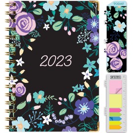 HARDCOVER 2023 Planner: (November 2022 Through December 2023) 5.5"x8" Daily Weekly Monthly Planner Yearly Agenda. Bookmark, Pocket Folder and Sticky Note Set (Black Floral Teal)